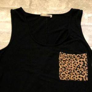 Cheetah Print Pocket Black Tank